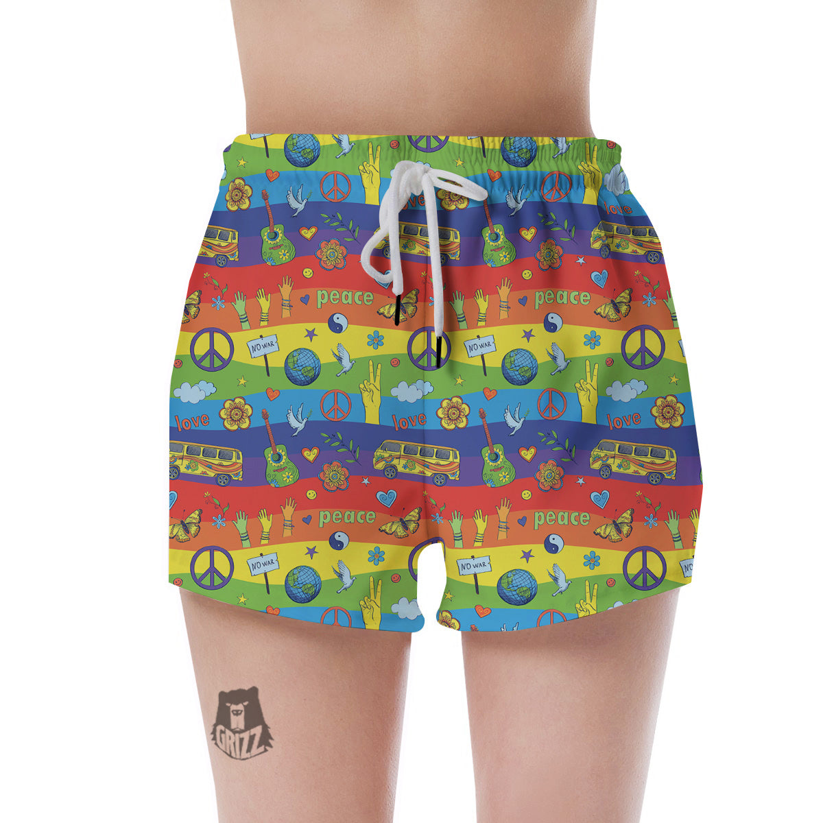Hippie Drawing Psychedelic Wave Print Pattern Women's Shorts-grizzshop