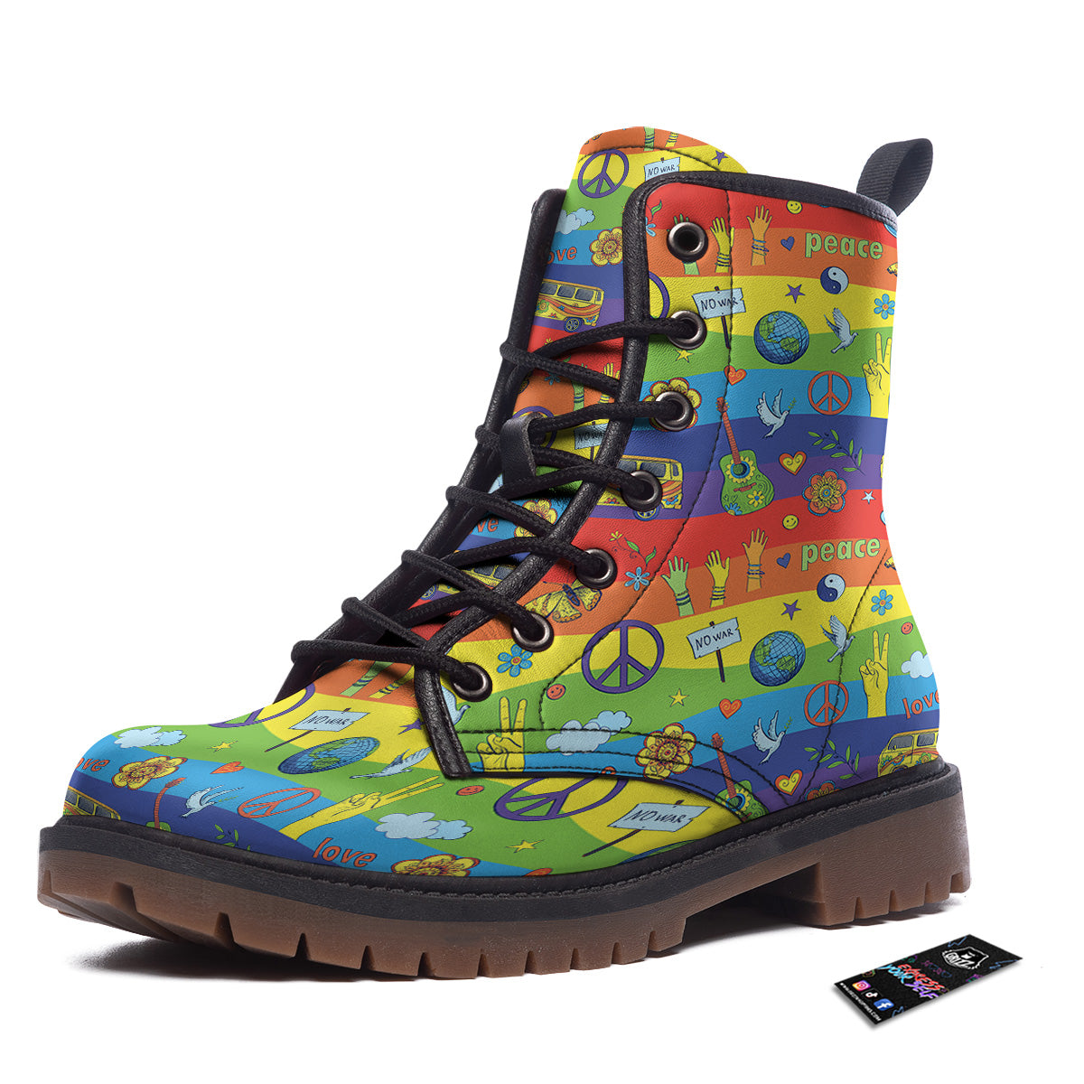 Hippie Drawing Psychedelic Wave Print Pattern Work Boots-grizzshop
