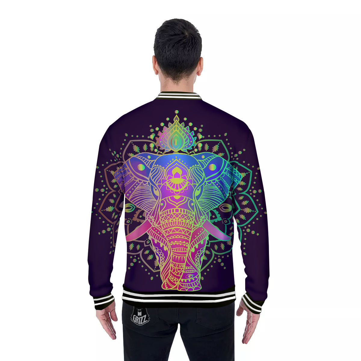 Hippie Elephant Indian Boho Print Baseball Jacket-grizzshop