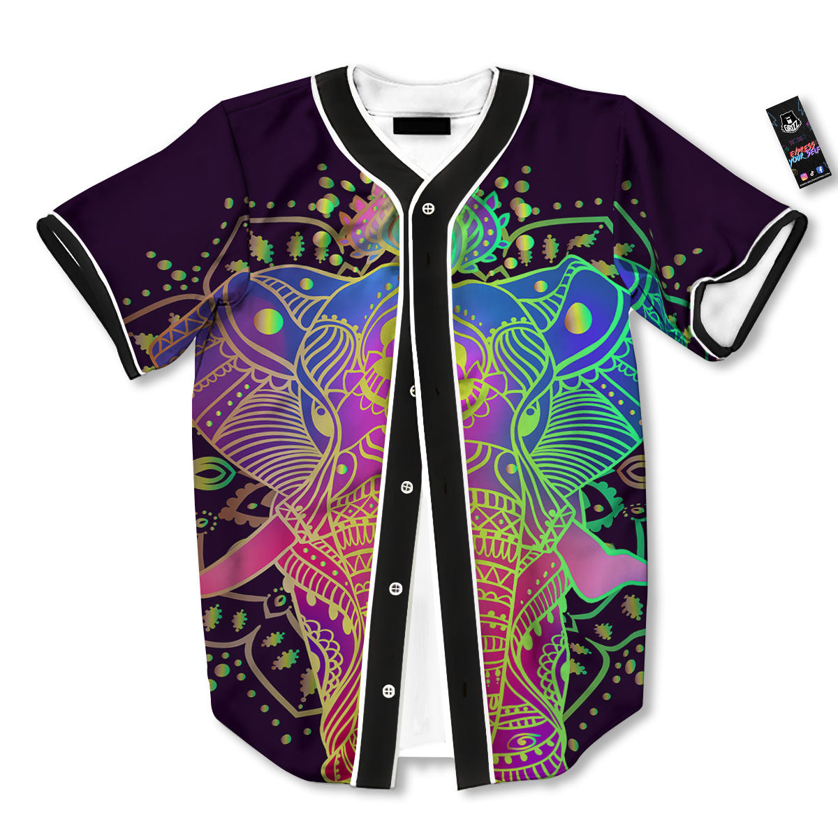 Hippie Elephant Indian Boho Print Baseball Jersey-grizzshop