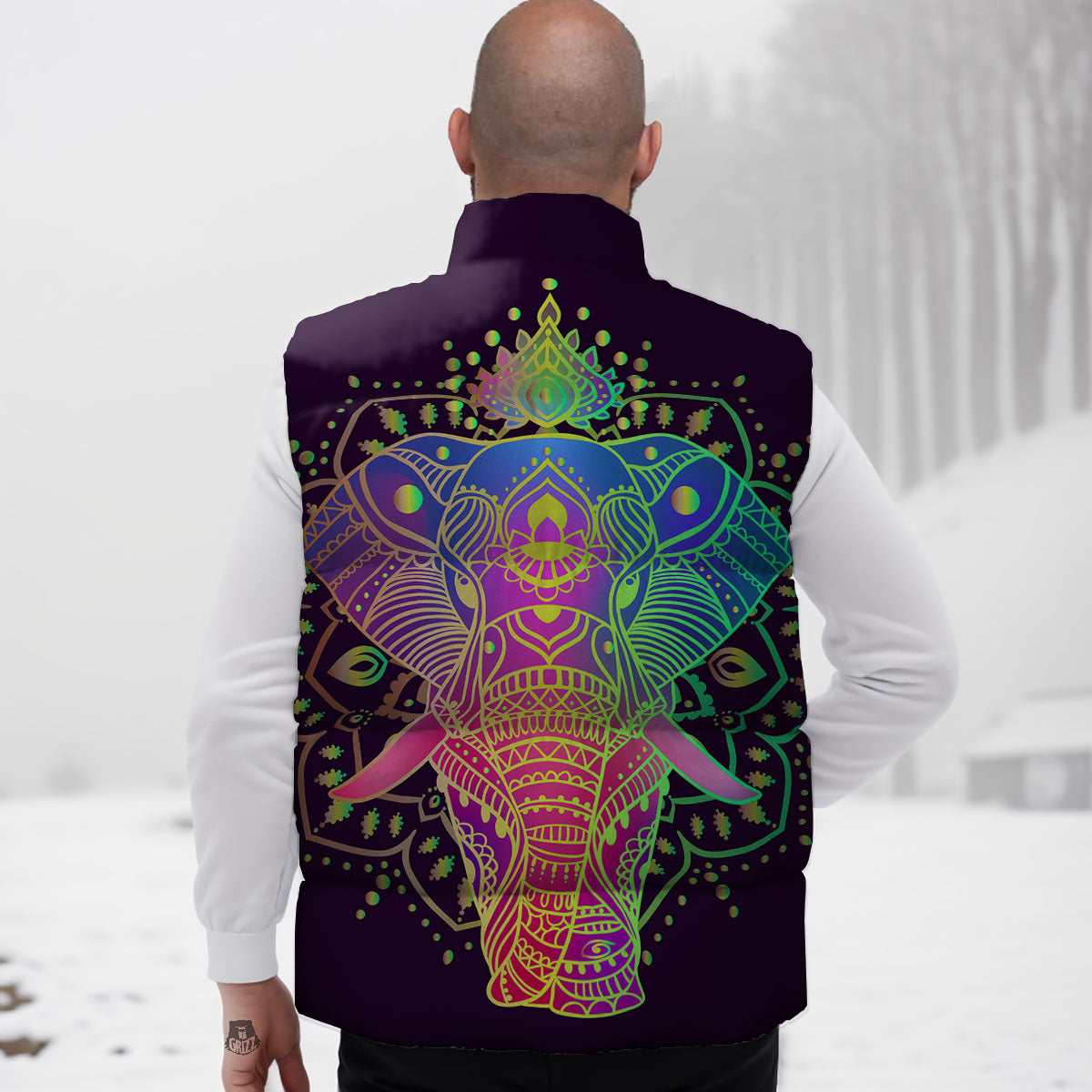 Hippie Elephant Indian Boho Print Down Vest
