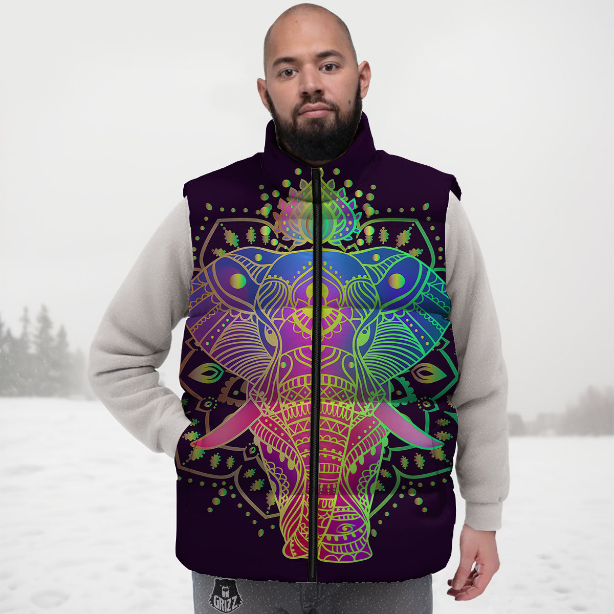 Hippie Elephant Indian Boho Print Down Vest
