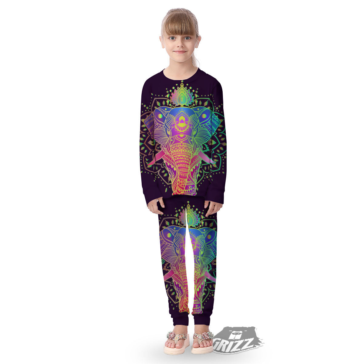 Hippie Elephant Indian Boho Print Kid's Pajamas-grizzshop