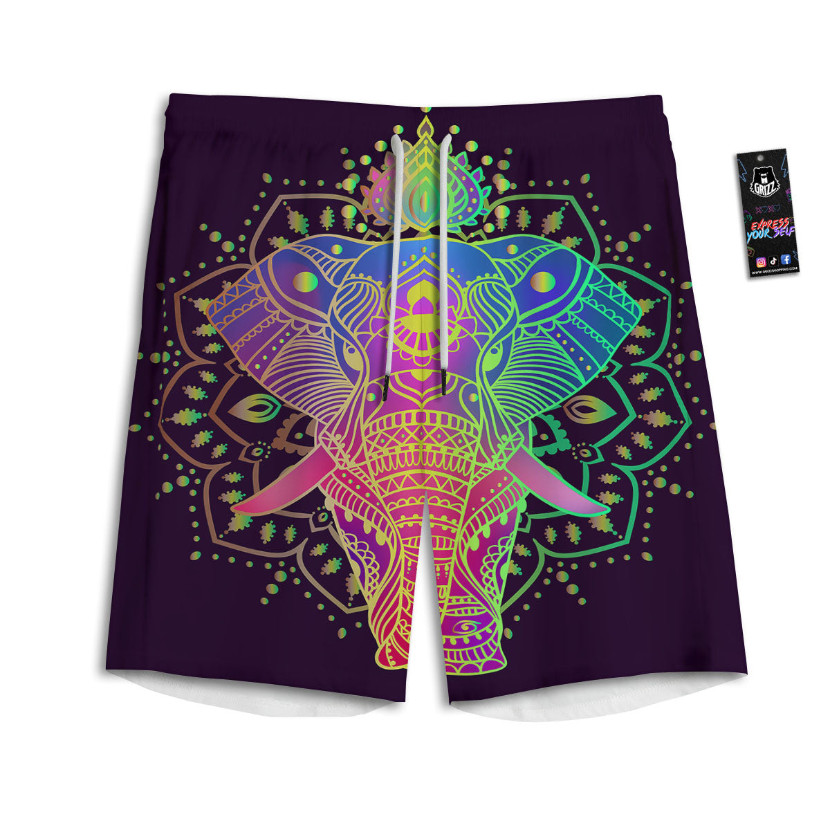 Hippie Elephant Indian Boho Print Men's Athletic Shorts