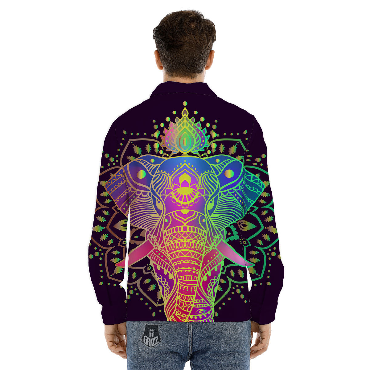 Hippie Elephant Indian Boho Print Men's Dress Shirts-grizzshop