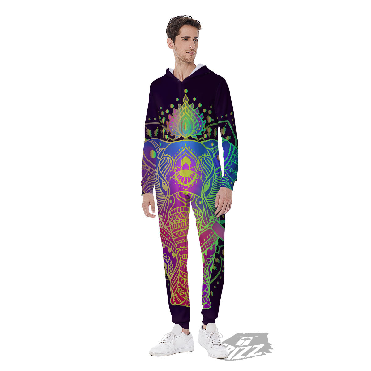 Hippie Elephant Indian Boho Print Men's Jumpsuit-grizzshop