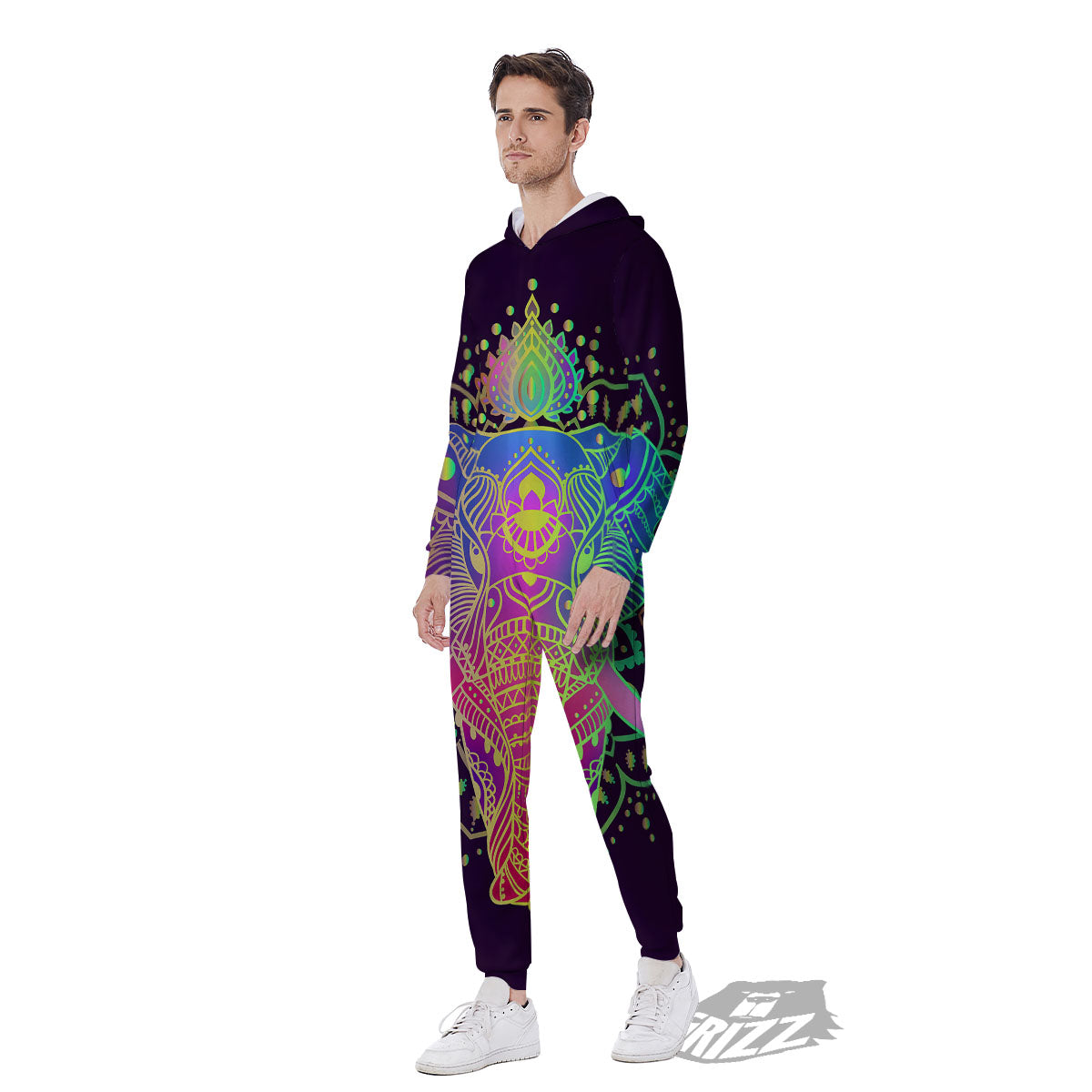 Hippie Elephant Indian Boho Print Men's Jumpsuit-grizzshop