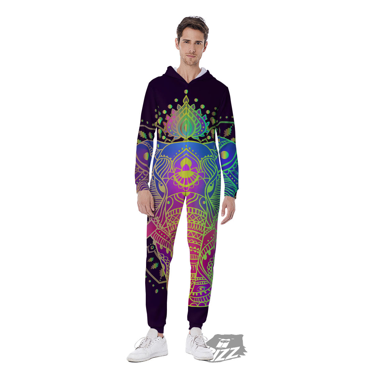 Hippie Elephant Indian Boho Print Men's Jumpsuit-grizzshop