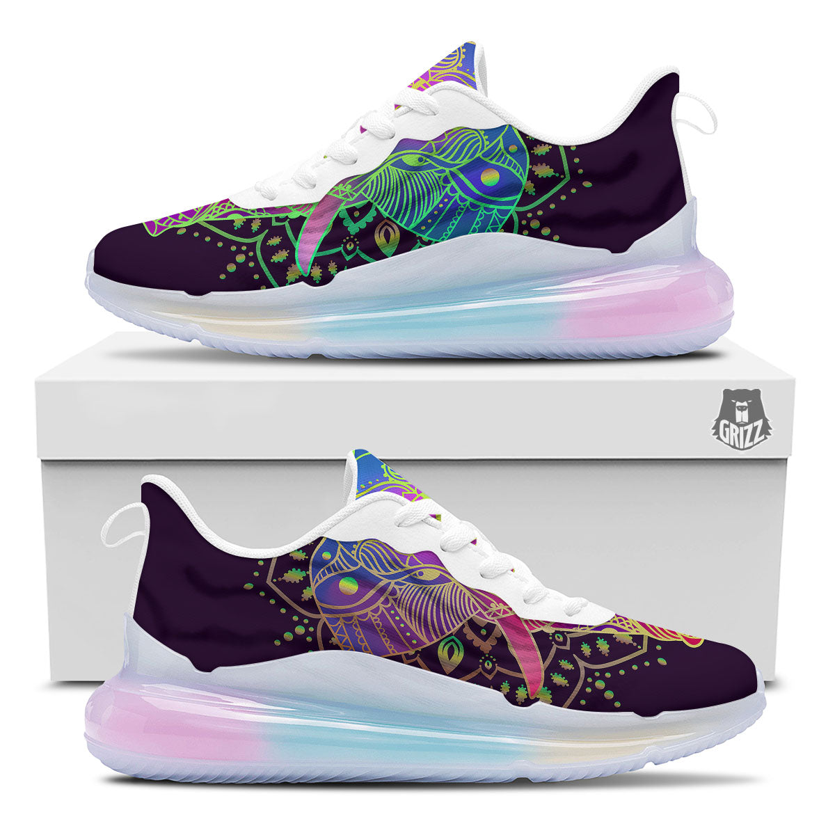 Hippie Elephant Indian Boho Print Running Sneakers-grizzshop