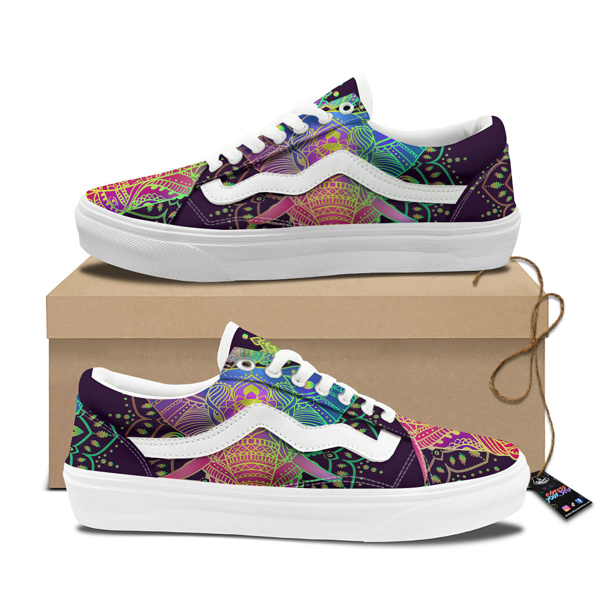 Hippie Elephant Indian Boho Print Skate Shoes-grizzshop