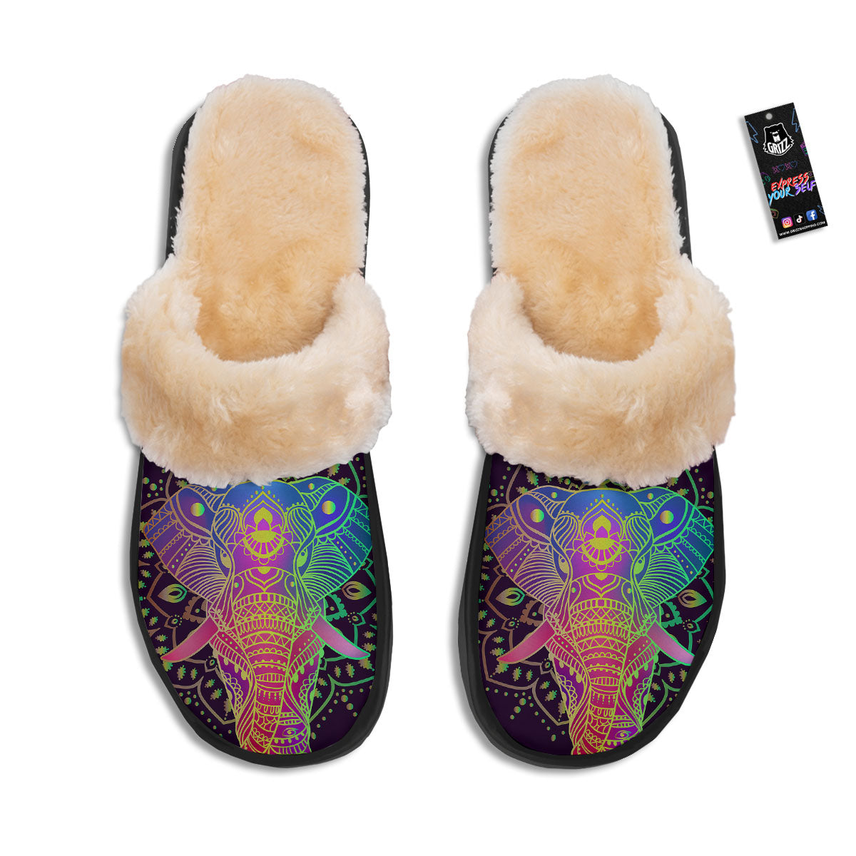 Hippie Elephant Indian Boho Print Slippers-grizzshop