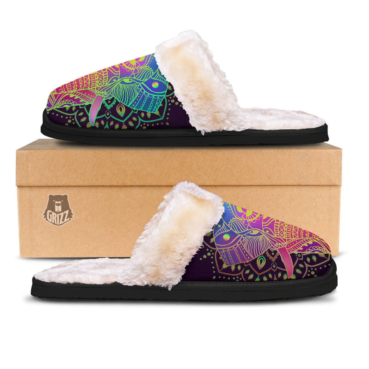 Hippie Elephant Indian Boho Print Slippers-grizzshop