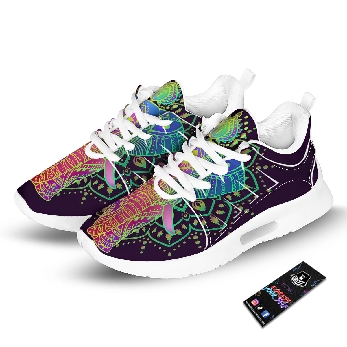 Hippie Elephant Indian Boho Print Tennis Shoes-grizzshop