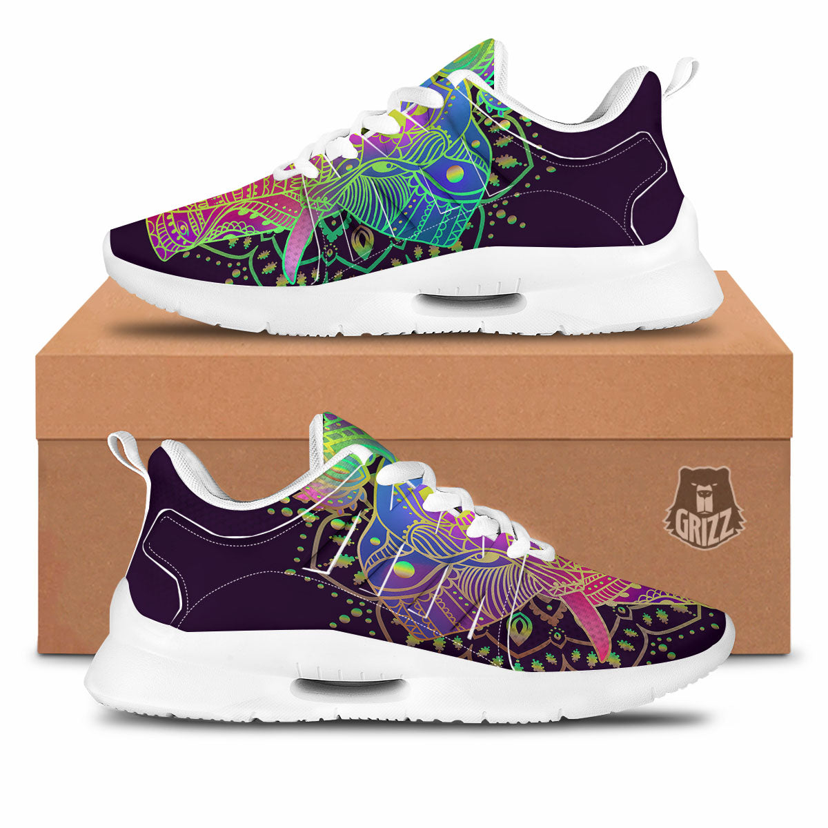 Hippie Elephant Indian Boho Print Tennis Shoes-grizzshop