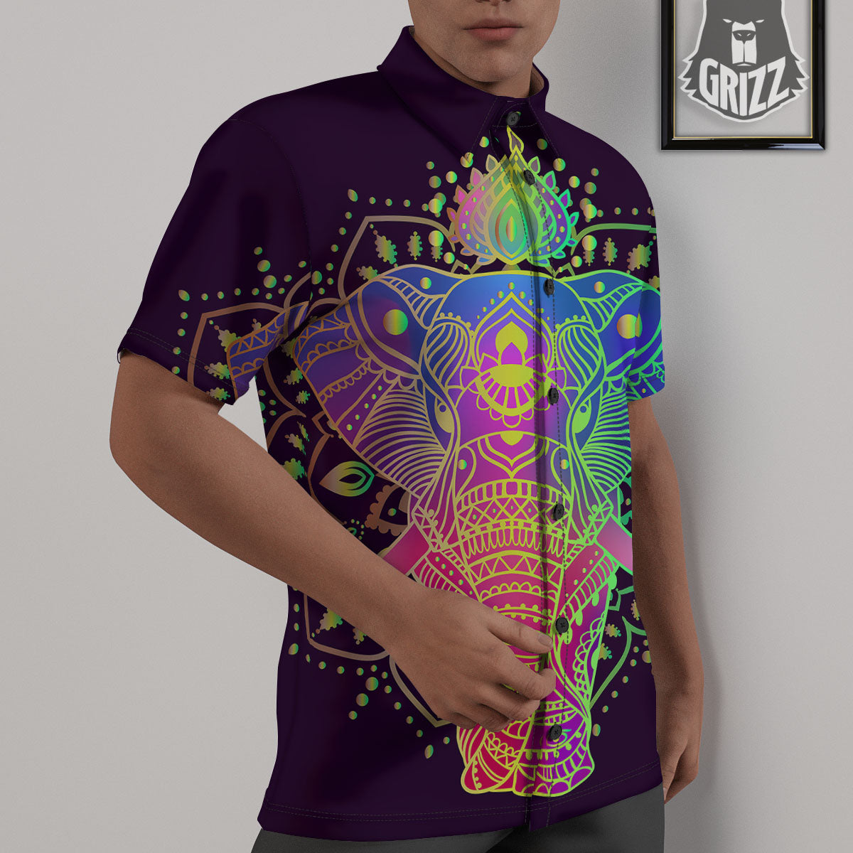 Hippie Elephant Indian Boho Print Untucked Shirts-grizzshop