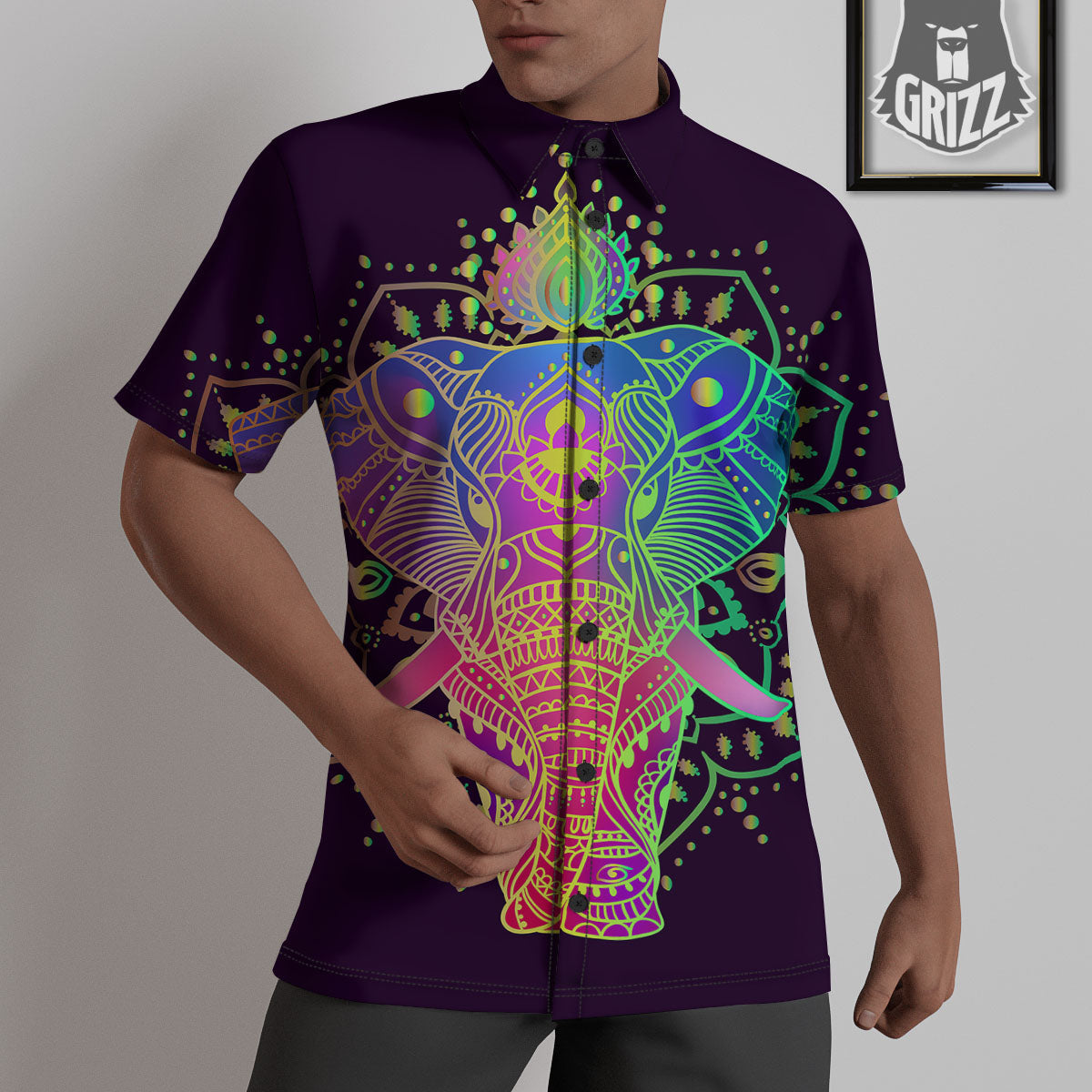 Hippie Elephant Indian Boho Print Untucked Shirts-grizzshop