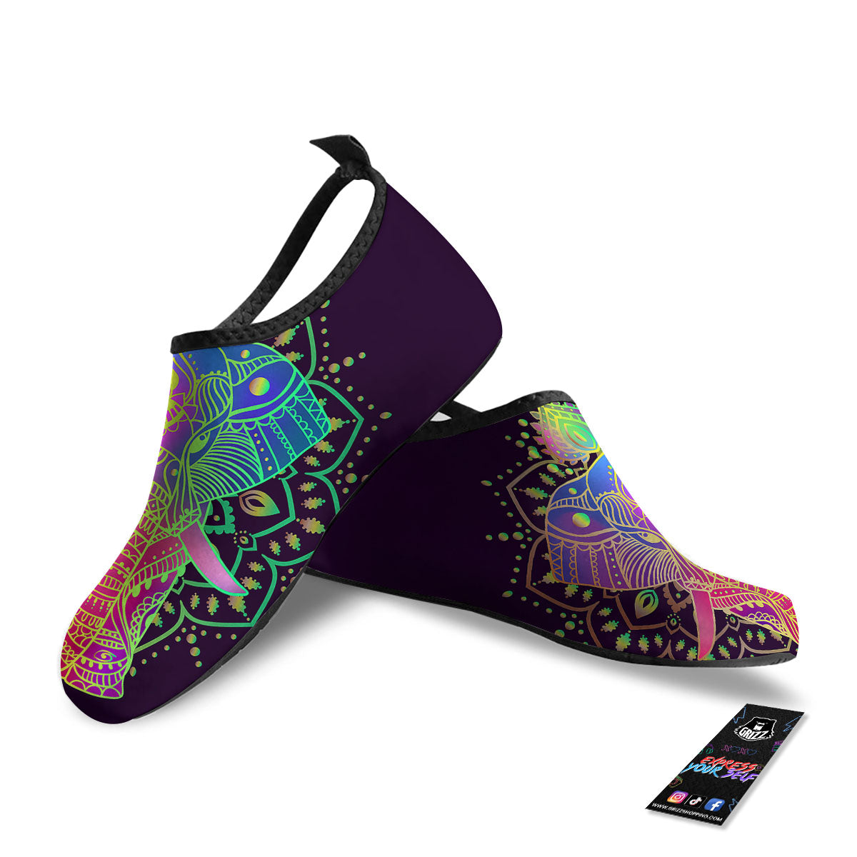 Hippie Elephant Indian Boho Print Water Shoes-grizzshop