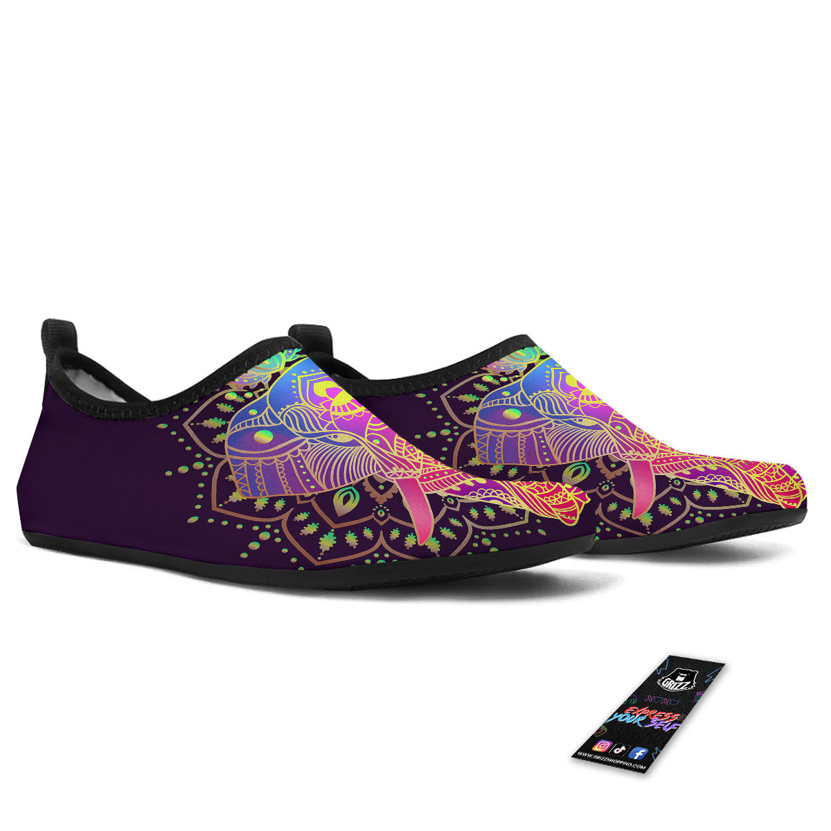 Hippie Elephant Indian Boho Print Water Shoes-grizzshop
