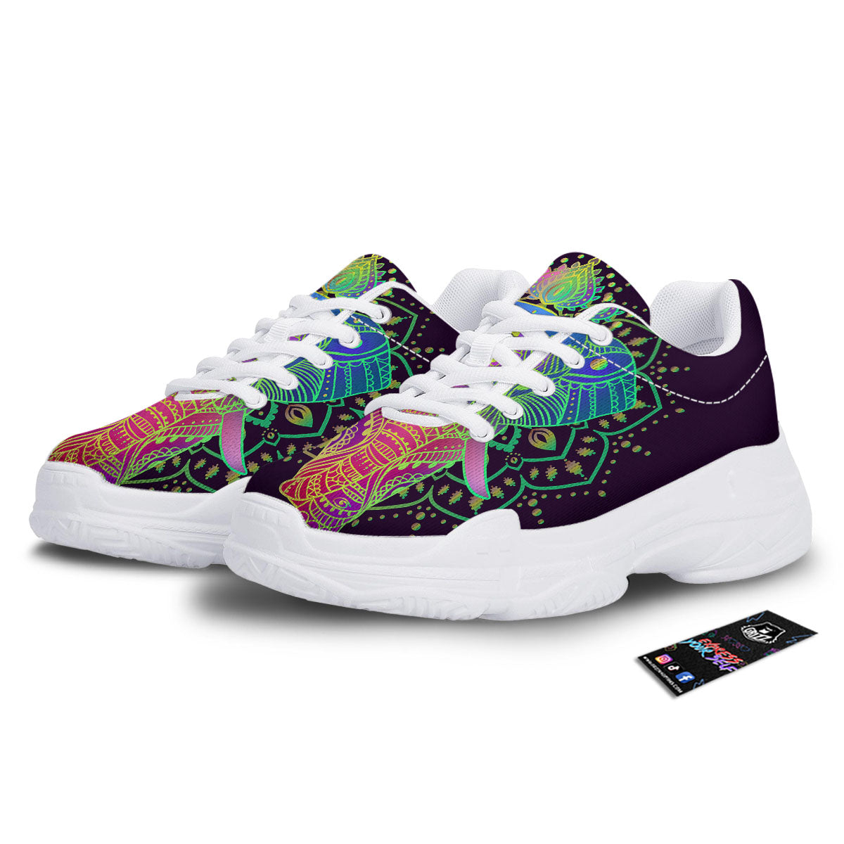 Hippie Elephant Indian Boho Print White Chunky Shoes-grizzshop
