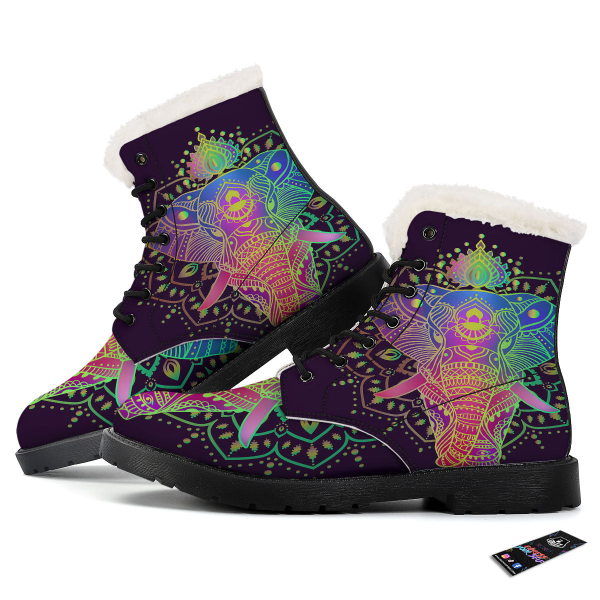 Hippie Elephant Indian Boho Print Winter Boots-grizzshop