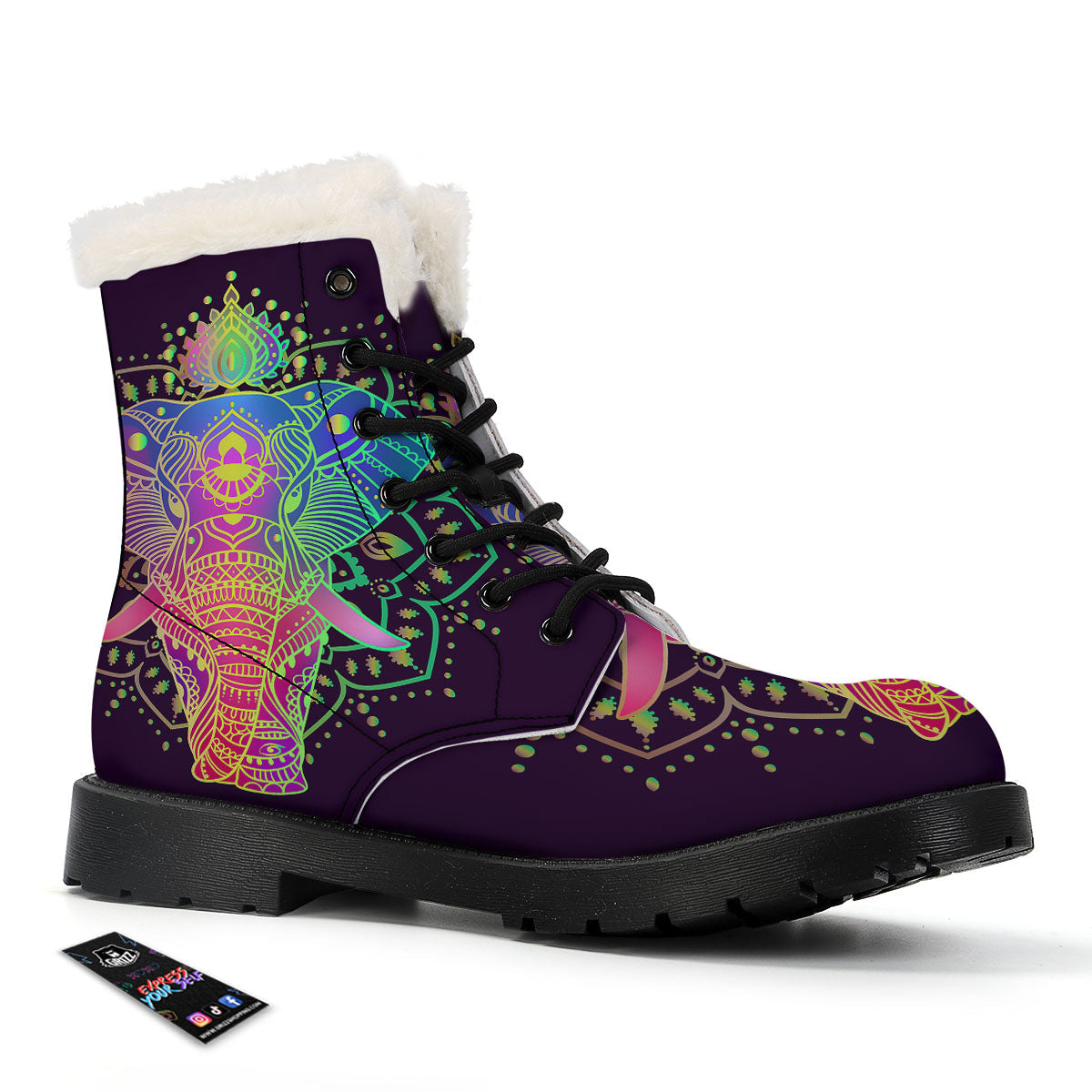 Hippie Elephant Indian Boho Print Winter Boots-grizzshop