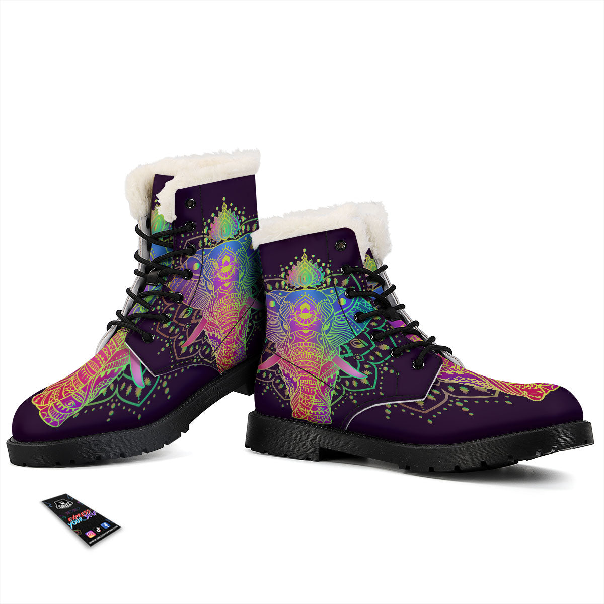 Hippie Elephant Indian Boho Print Winter Boots-grizzshop