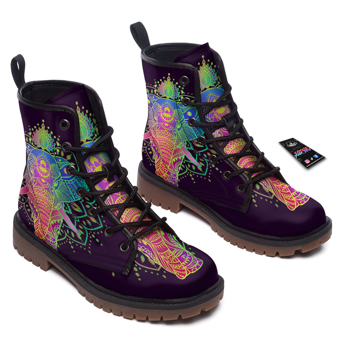 Hippie Elephant Indian Boho Print Work Boots-grizzshop