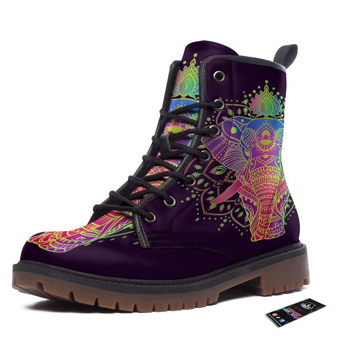 Hippie Elephant Indian Boho Print Work Boots-grizzshop