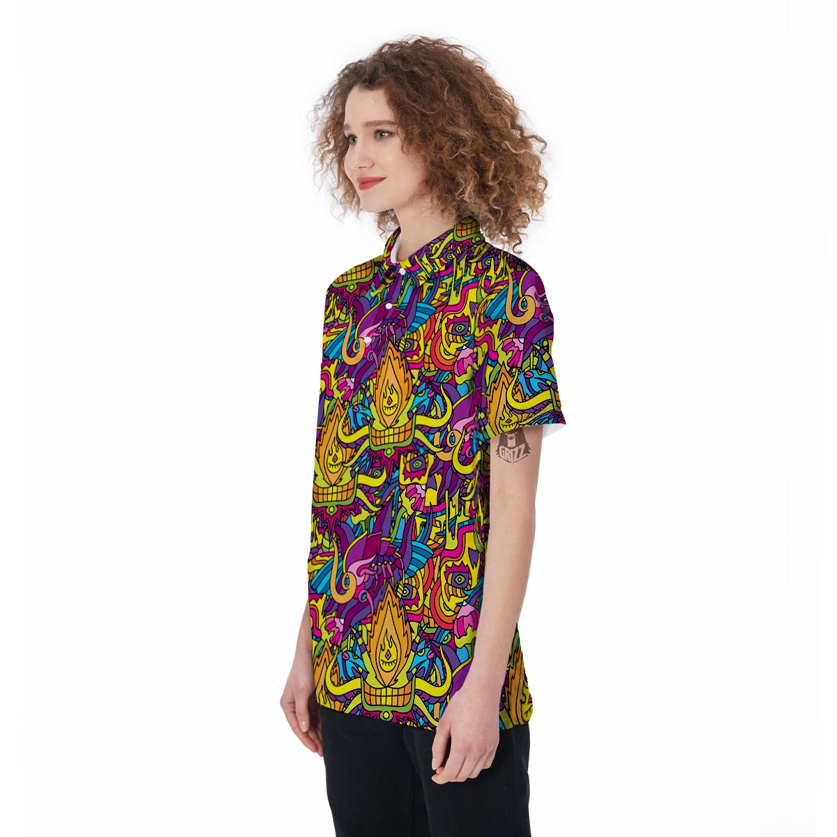 Hippie Flame Psychedelic Trippy Women's Golf Shirts-grizzshop