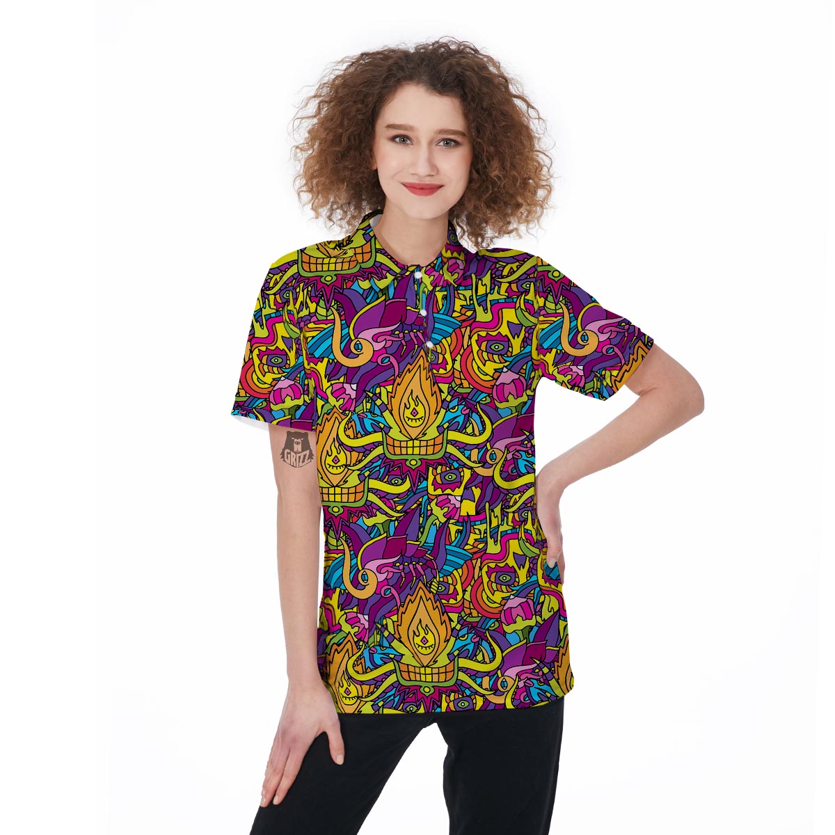 Hippie Flame Psychedelic Trippy Women's Golf Shirts-grizzshop