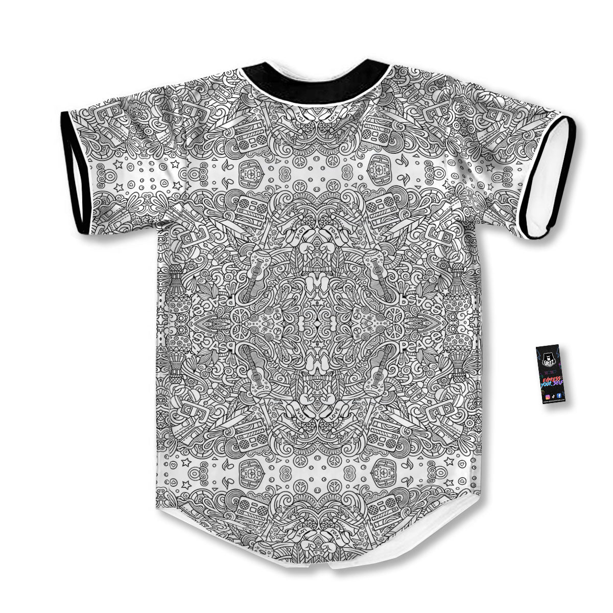 Hippie Graffiti Monochrome Print Pattern Baseball Jersey-grizzshop