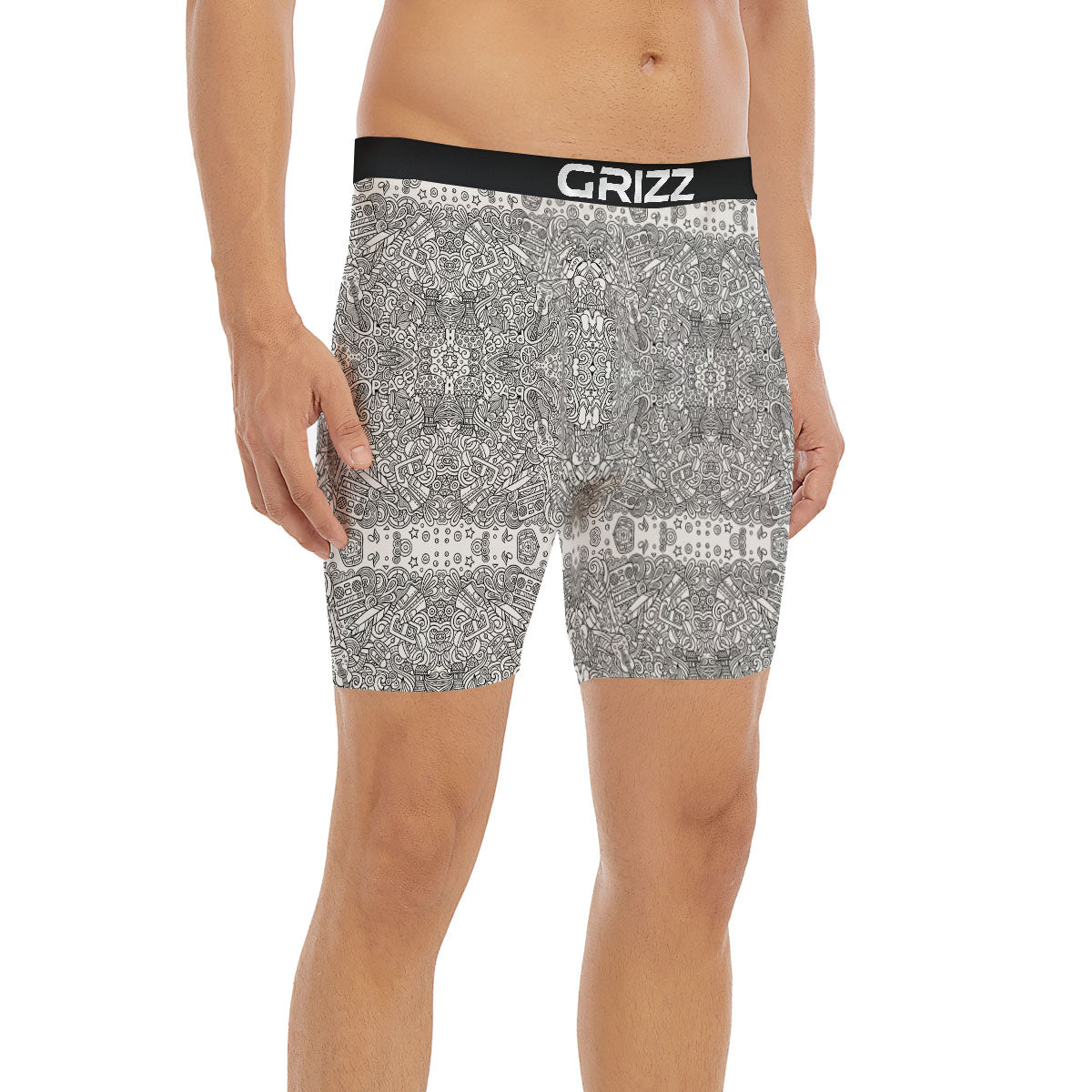 Hippie Graffiti Monochrome Print Pattern Boxer Briefs-grizzshop