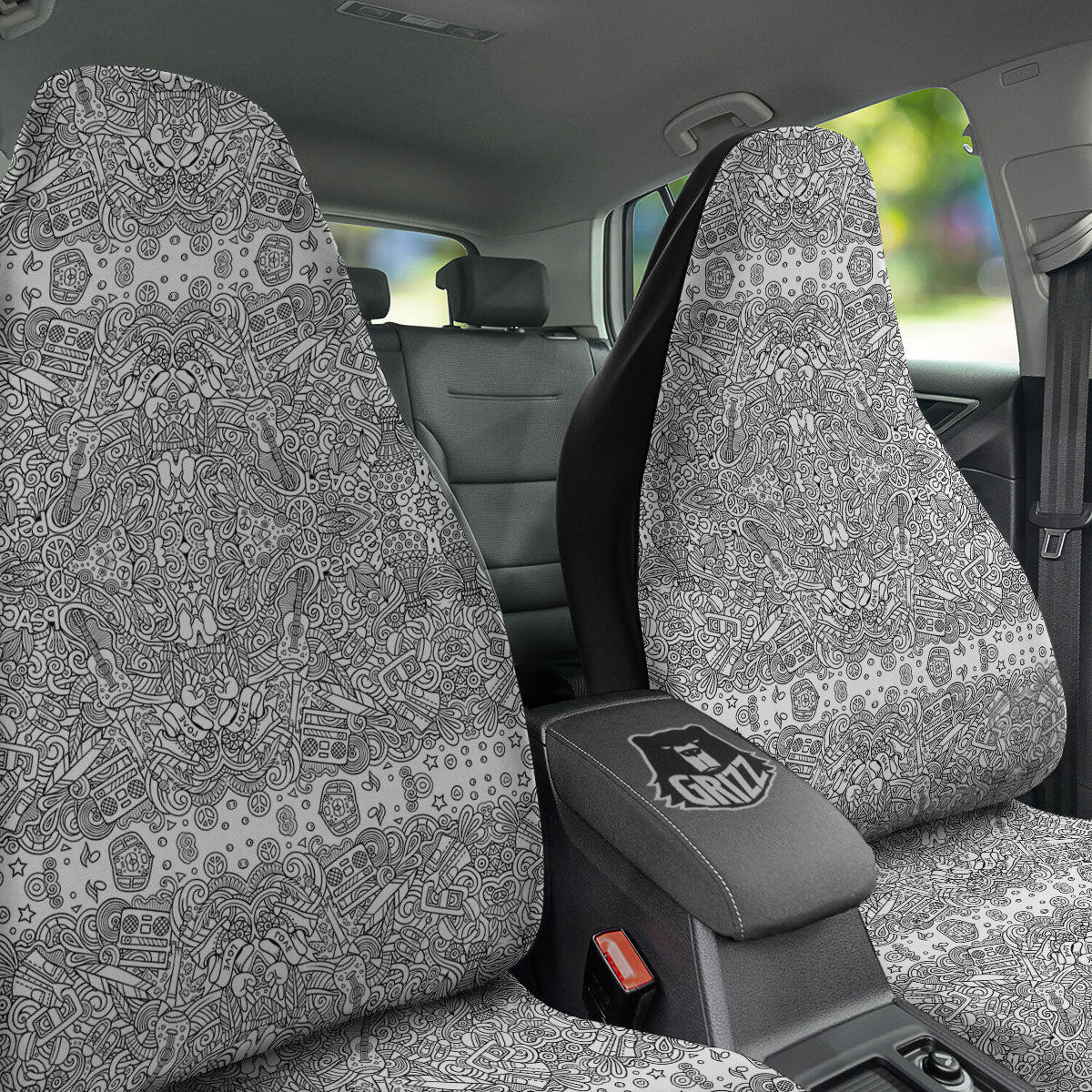 Hippie Graffiti Monochrome Print Pattern Car Seat Covers-grizzshop