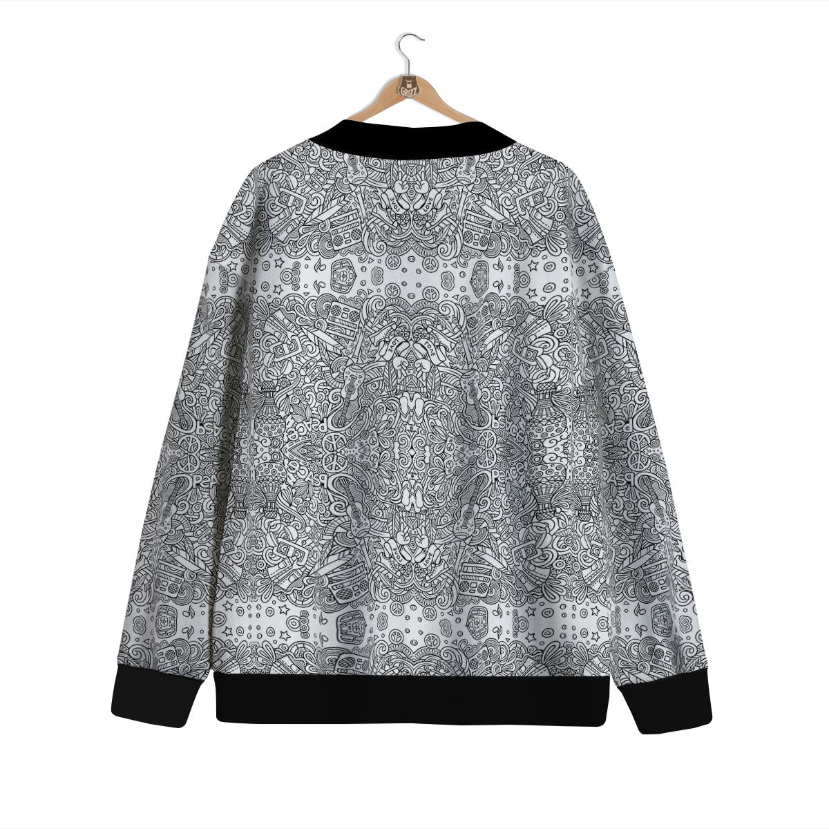 Hippie Graffiti Monochrome Print Pattern Cardigan-grizzshop