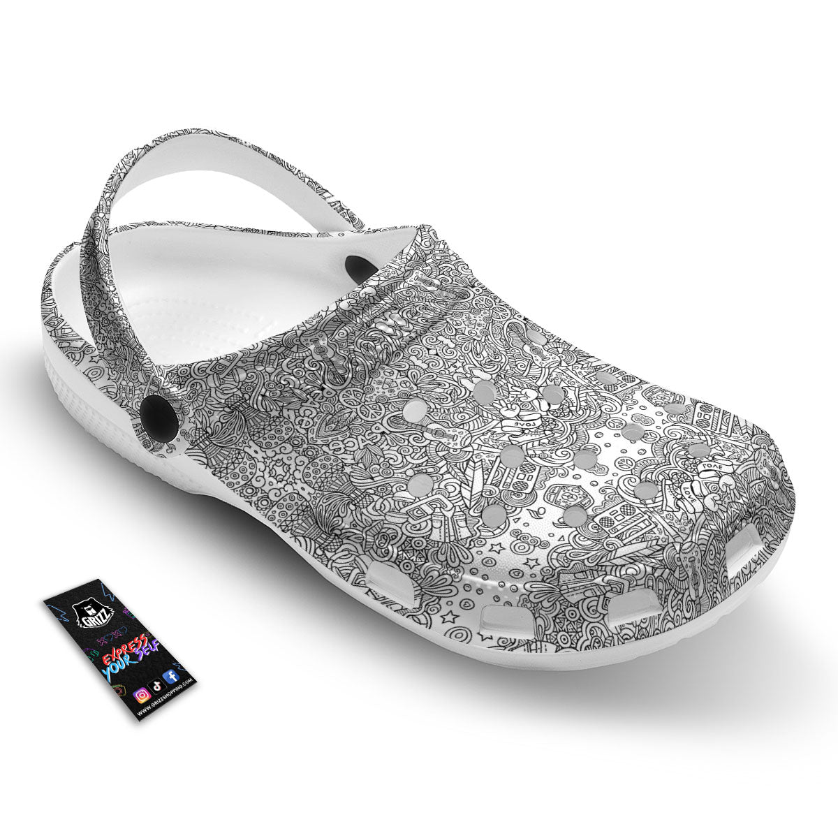 Hippie Graffiti Monochrome Print Pattern Clog-grizzshop