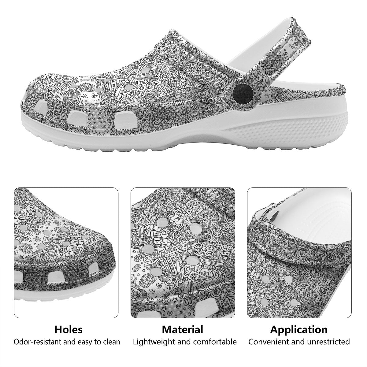 Hippie Graffiti Monochrome Print Pattern Clog-grizzshop