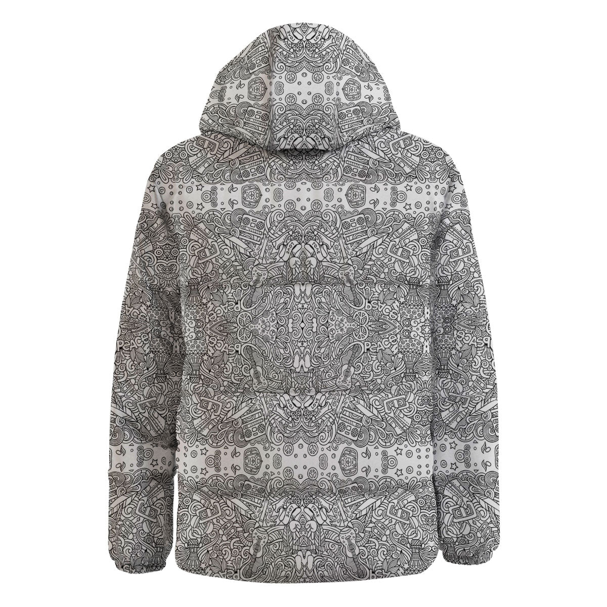 Hippie Graffiti Monochrome Print Pattern Down Jacket-grizzshop