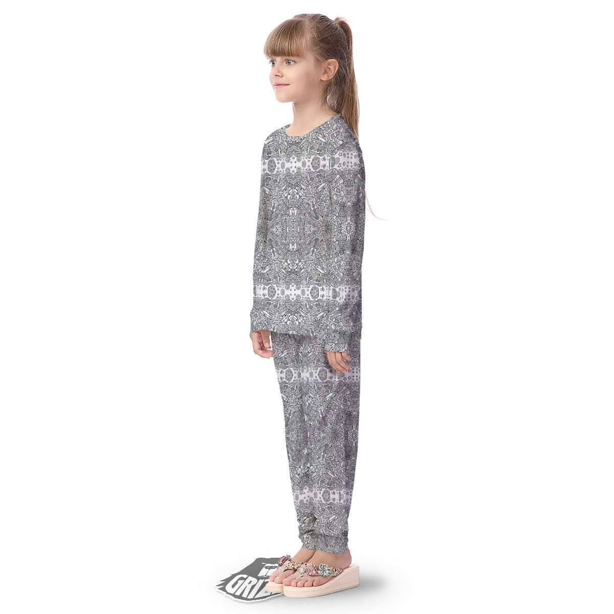 Hippie Graffiti Monochrome Print Pattern Kid's Pajamas-grizzshop