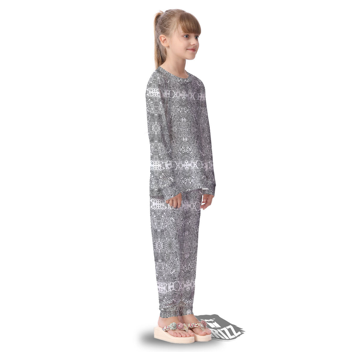 Hippie Graffiti Monochrome Print Pattern Kid's Pajamas-grizzshop