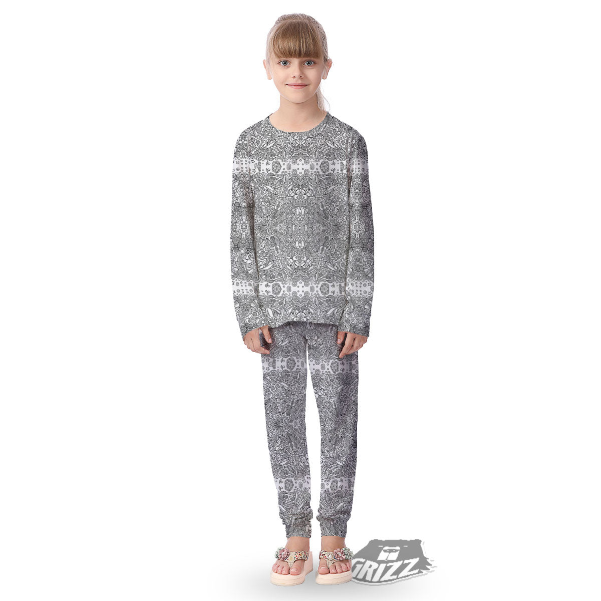 Hippie Graffiti Monochrome Print Pattern Kid's Pajamas-grizzshop