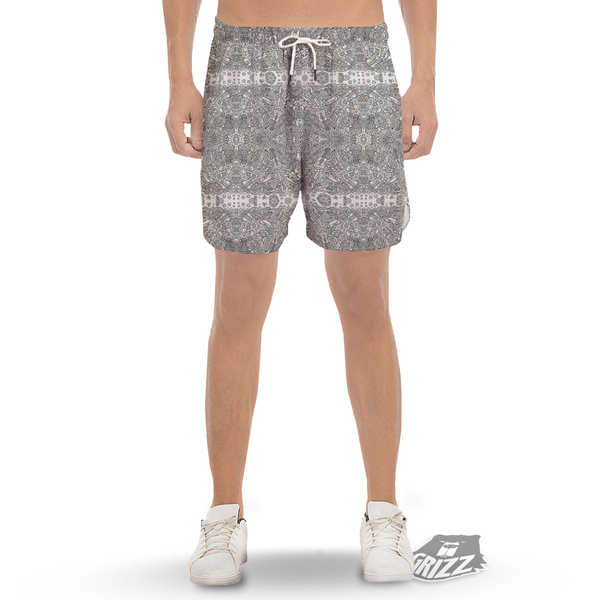 Hippie Graffiti Monochrome Print Pattern Men's Gym Shorts-grizzshop