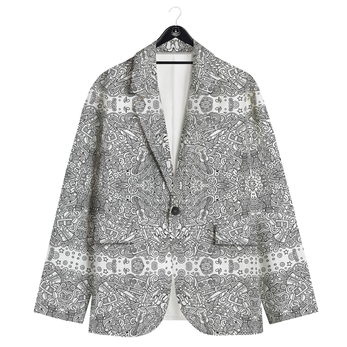 Hippie Graffiti Monochrome Print Pattern Men's Sport Coat-grizzshop