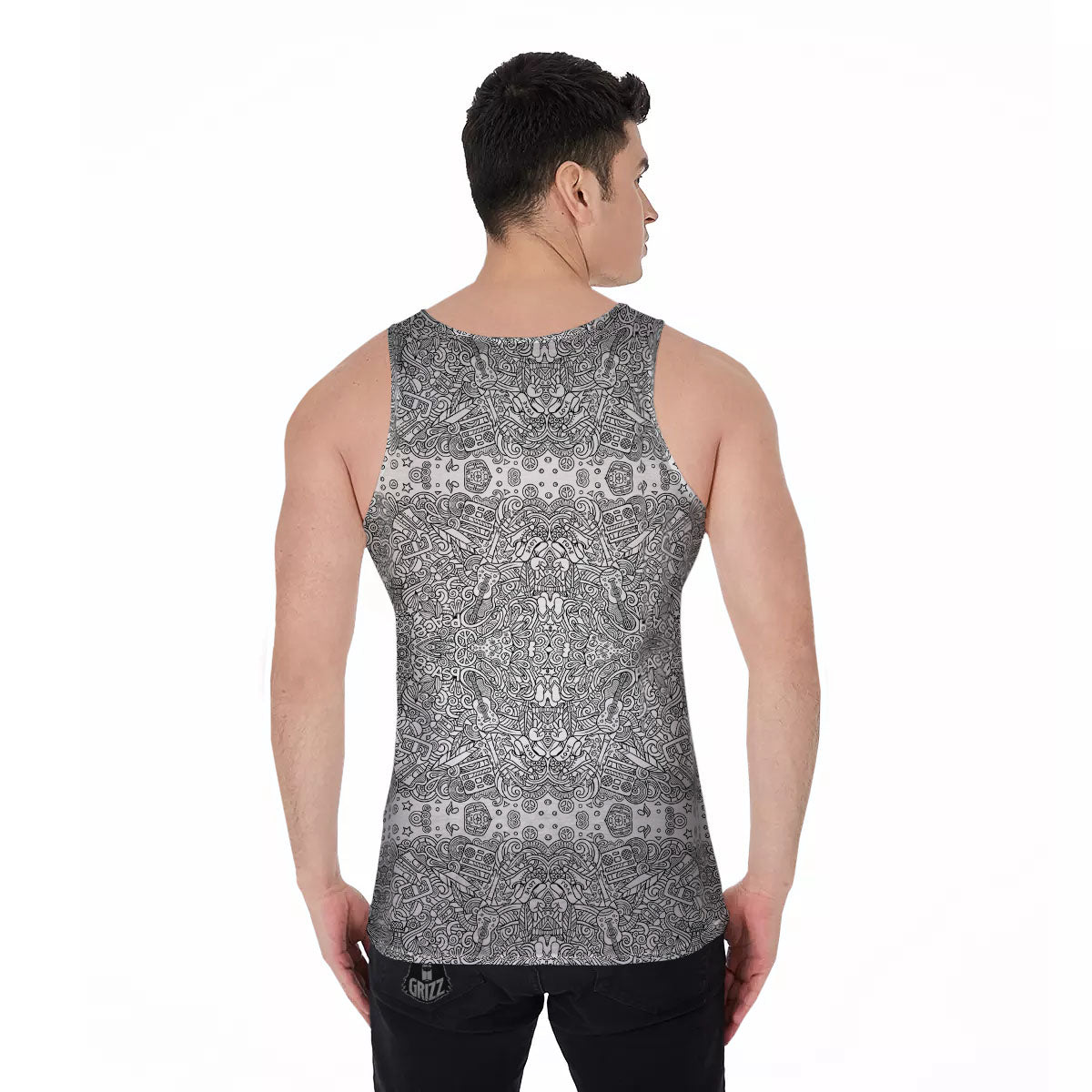 Hippie Graffiti Monochrome Print Pattern Men's Tank Top-grizzshop