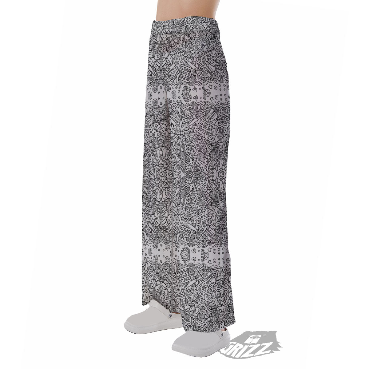 Hippie Graffiti Monochrome Print Pattern Pajama Pants-grizzshop