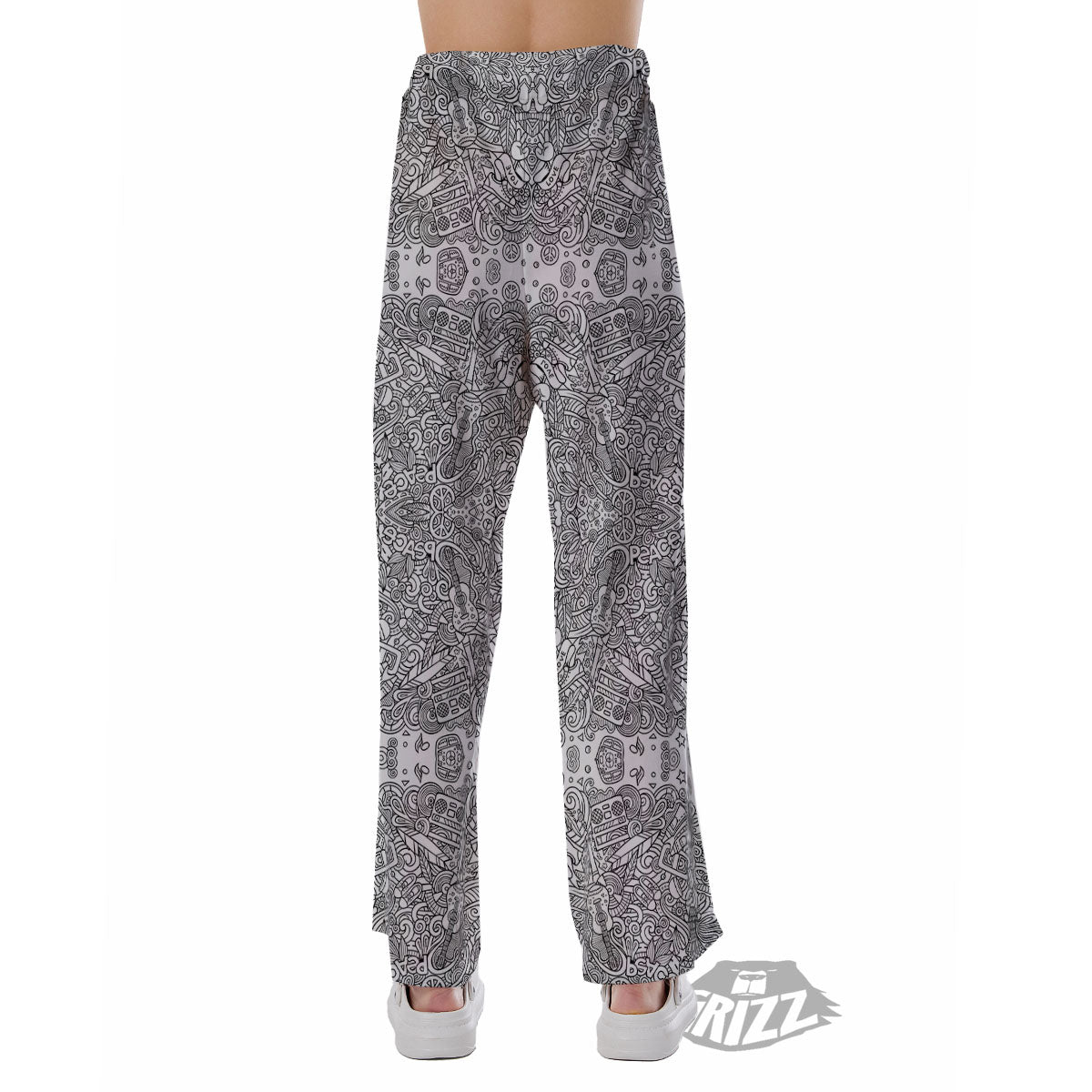 Hippie Graffiti Monochrome Print Pattern Pajama Pants-grizzshop