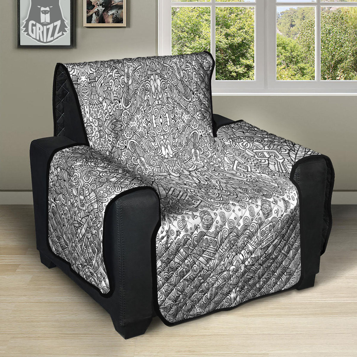 Hippie Graffiti Monochrome Print Pattern Recliner Protector-grizzshop