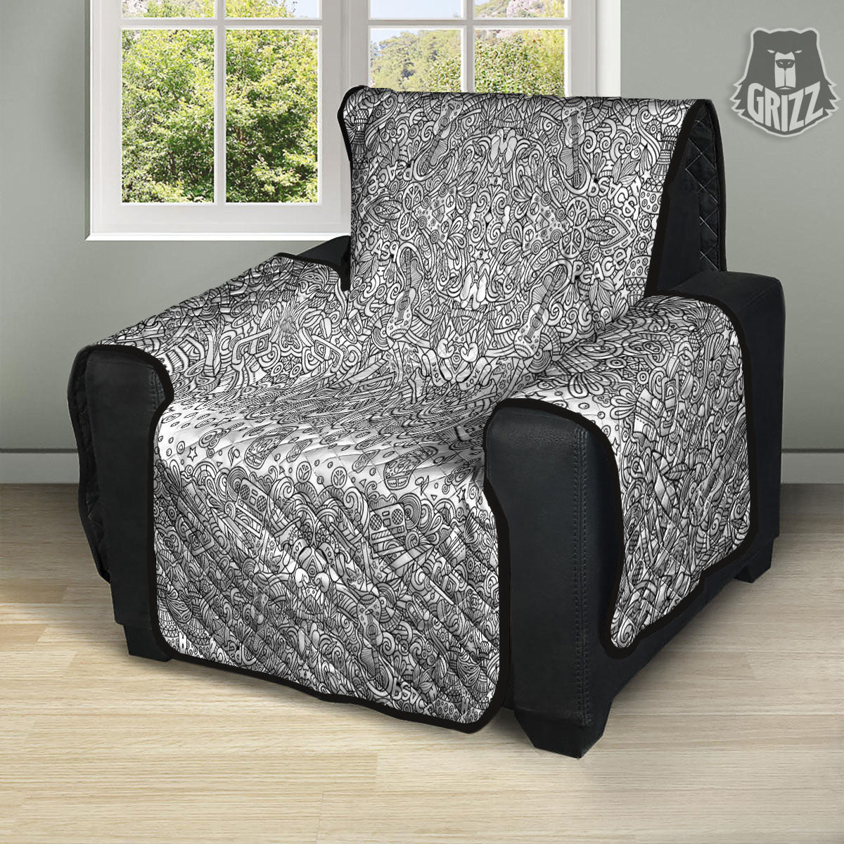 Hippie Graffiti Monochrome Print Pattern Recliner Protector-grizzshop