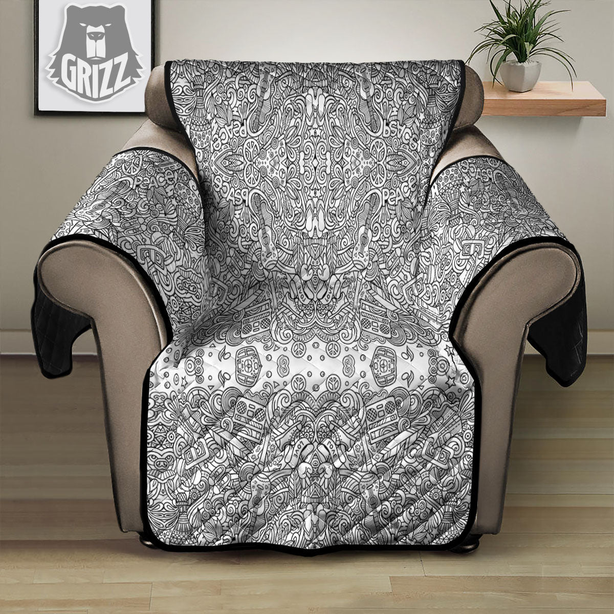 Hippie Graffiti Monochrome Print Pattern Recliner Protector-grizzshop