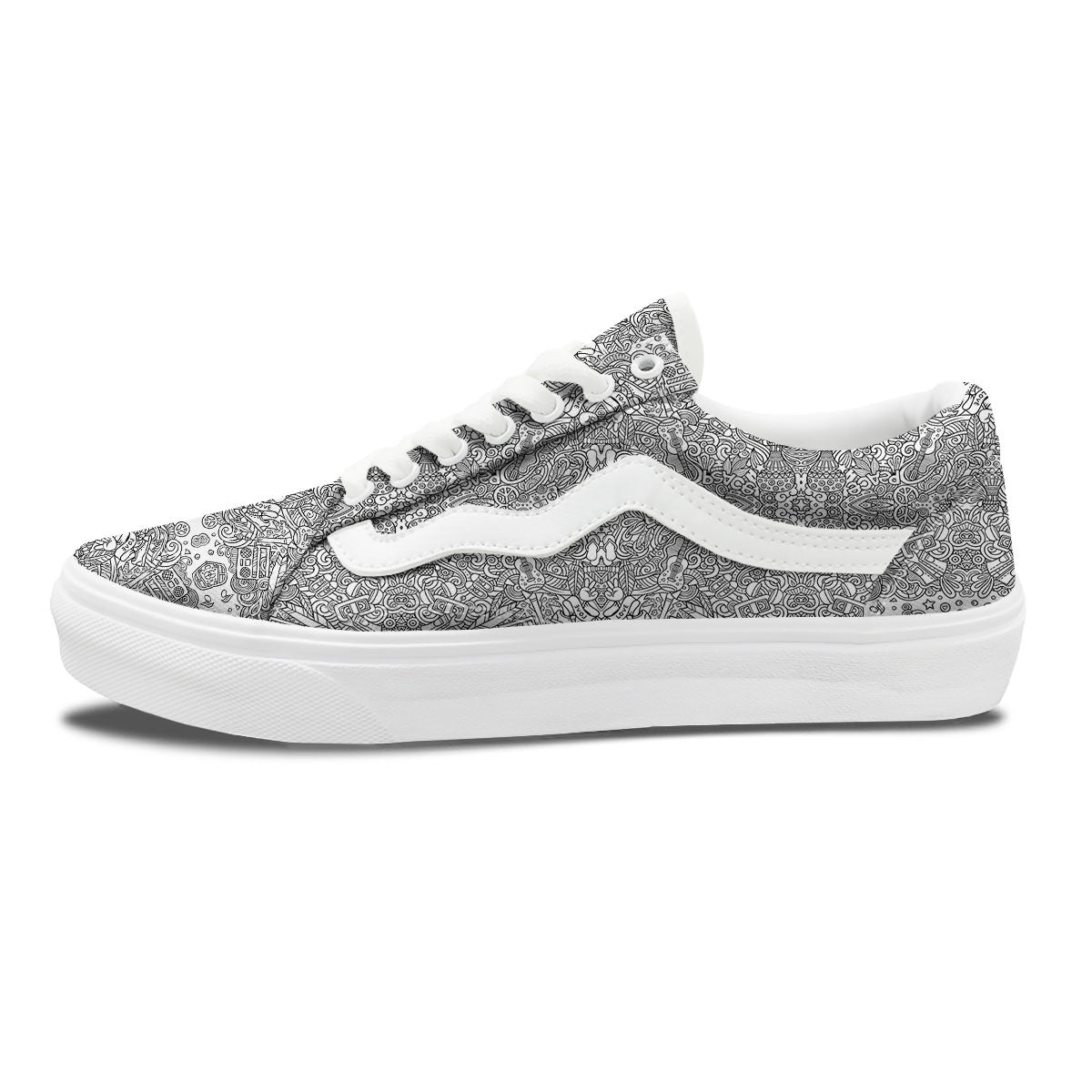 Hippie Graffiti Monochrome Print Pattern Skate Shoes-grizzshop