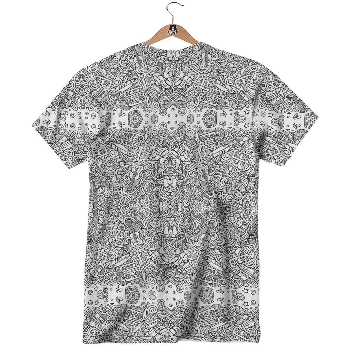 Hippie Graffiti Monochrome Print Pattern T-Shirt-grizzshop